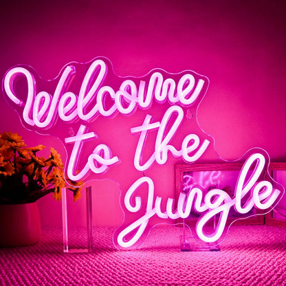 Welcome to the Jungle Neon Sign Jungle Decor Green Led Word Neon Light Signs for Wall Decor Usb Letter Light Up Sign for Garden Home Entryway Front Porch Party Gift
