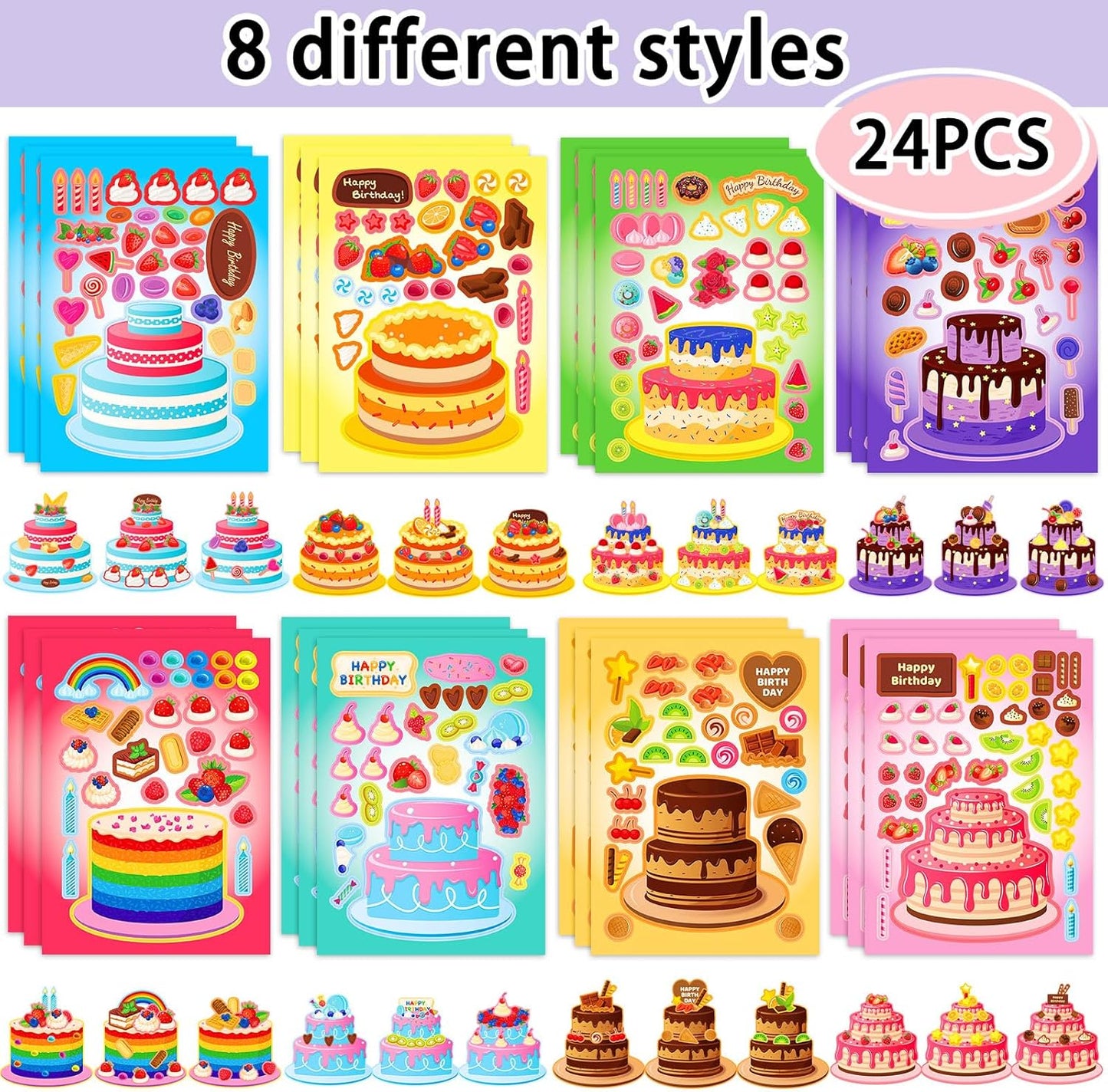 24 Sheets 8.3''×5.9'' Make Your Own Ice Cream Stickers for Toddlers Kids Party Favors, Make a Face Stickers for Kids Activities Supplies Crafts