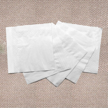 200 Count Napkins 2 Ply Plain White Beverage Napkins Disposable Four Fold Cocktails Paper Napkins 4.9" X 4.9" folded for Party and Every Day Use