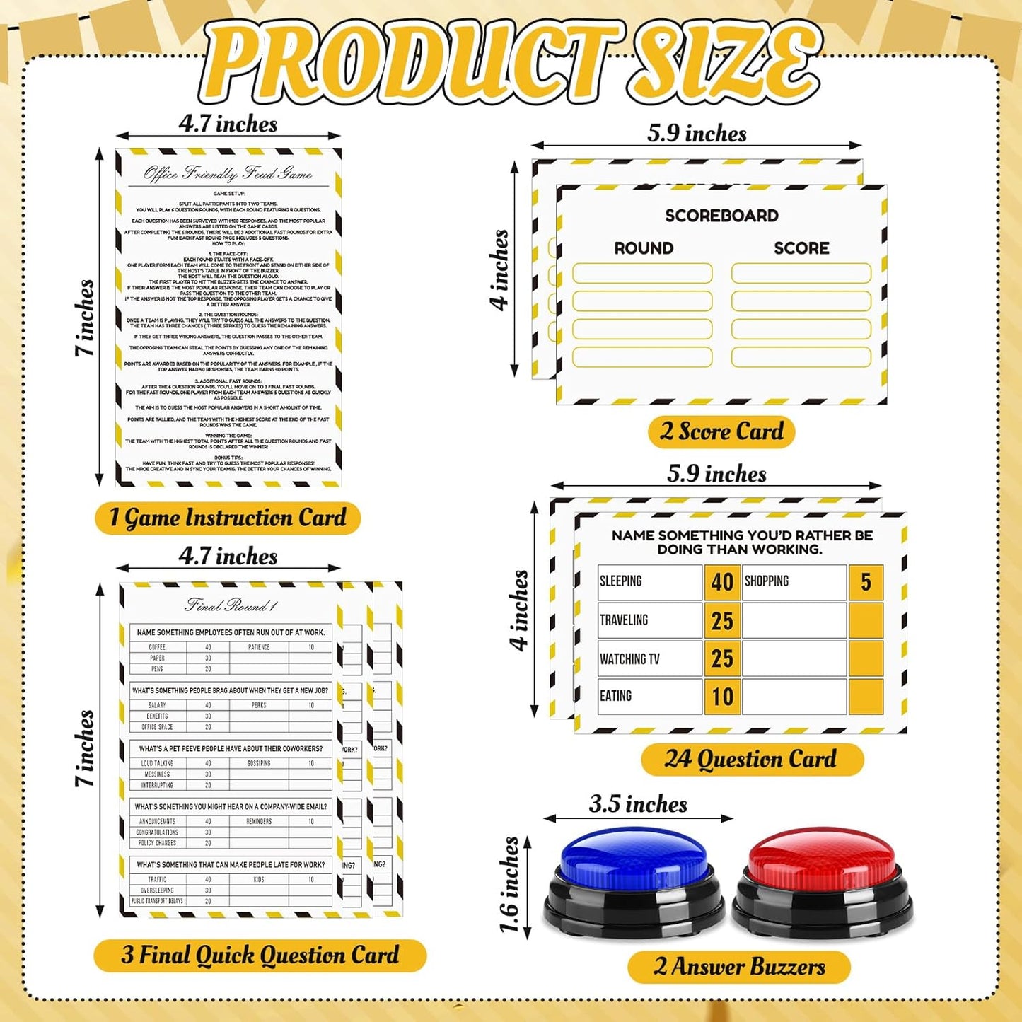 20 Pcs Retirement Friendly Feud Game Set Retirement Party Game Trivia Quiz with 18 Card 2 Buzzer for Adults Family Games Activities Party Supplies, Battery Not Included