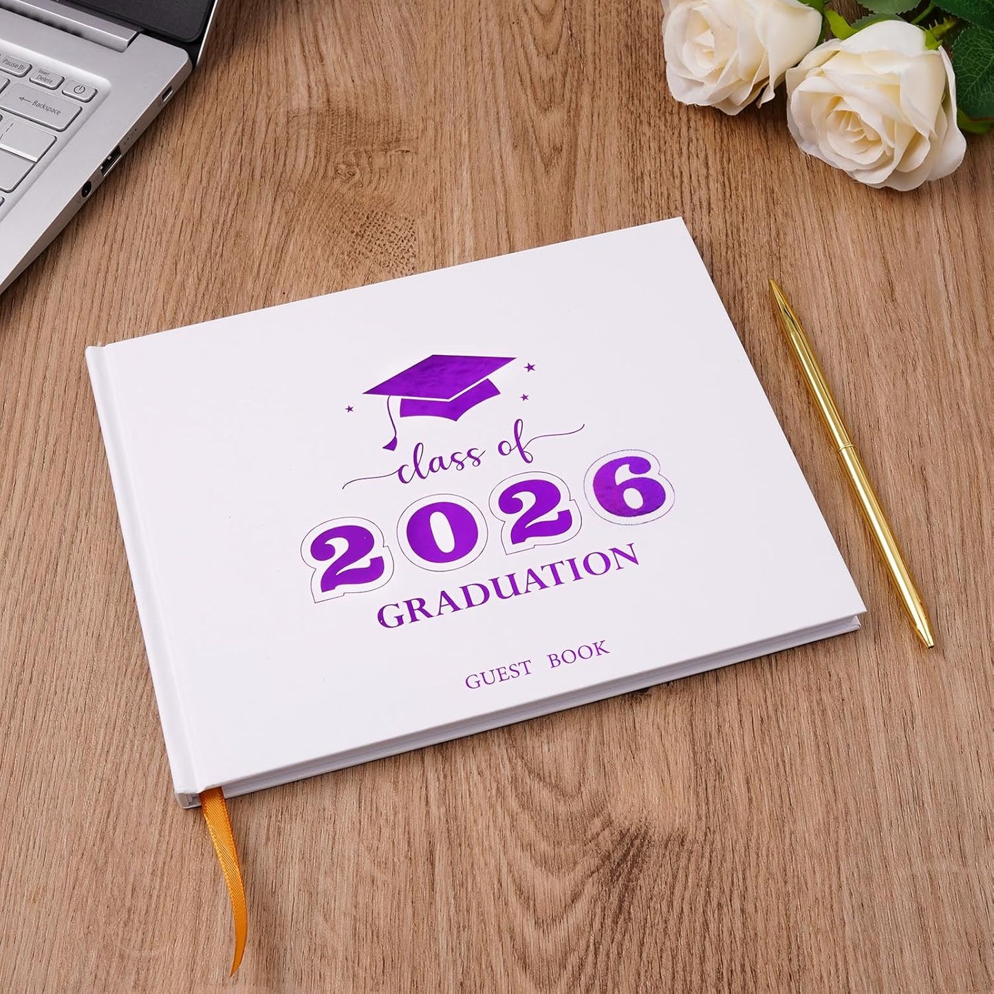 Graduation Guest Book, Class of 2026 Graduation Guest Book with Pen, Hardcover Guest Sign in Book, Memory Scrapbook, Graduation Decorations, Grad Party Supplies for High School，College (Blue)