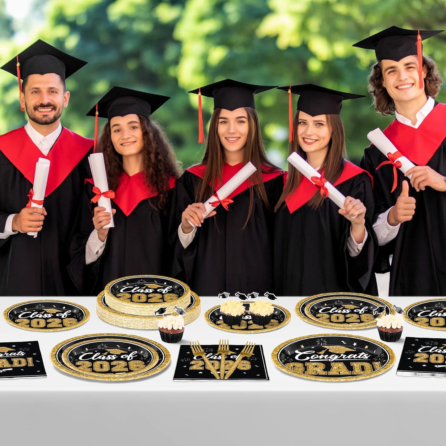 200Pcs Graduation Decorations 2026, Blue Graduation Plates and Napkins Party Supplies for 50 Guests, Disposable Grad Plates, Napkins, Dessert Plates and Forks for Grad Decor Wedding Birthday Supplies