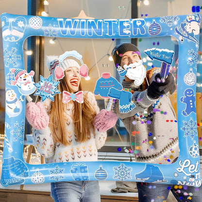Hawaiian Photo Booth Props & Inflatable Frame, 30Pcs Luau Photobooth Props with Large Inflatable Inflatable Selfie Picture Frame for Summer Tropical Aloha Luau Party Selfie Supplies