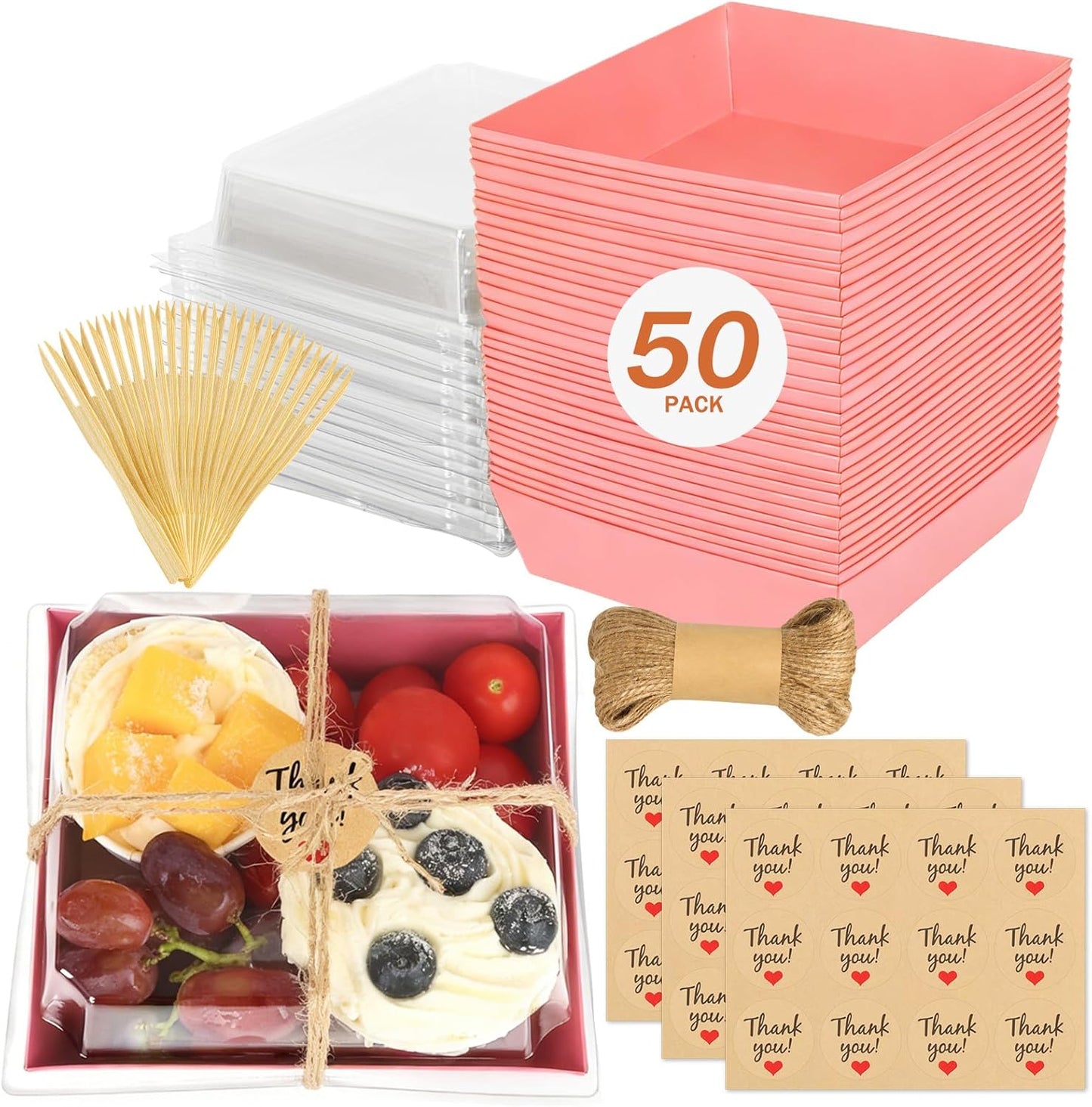 20Pcs Small Charcuterie Boxes with Clear Lids - Paper Mini Charcuterie Boxes To Go, Disposable Food Container with Lid, Dessert Boxes for Sandwich, Cookie, Sushi, Cake Slice, and Strawberries