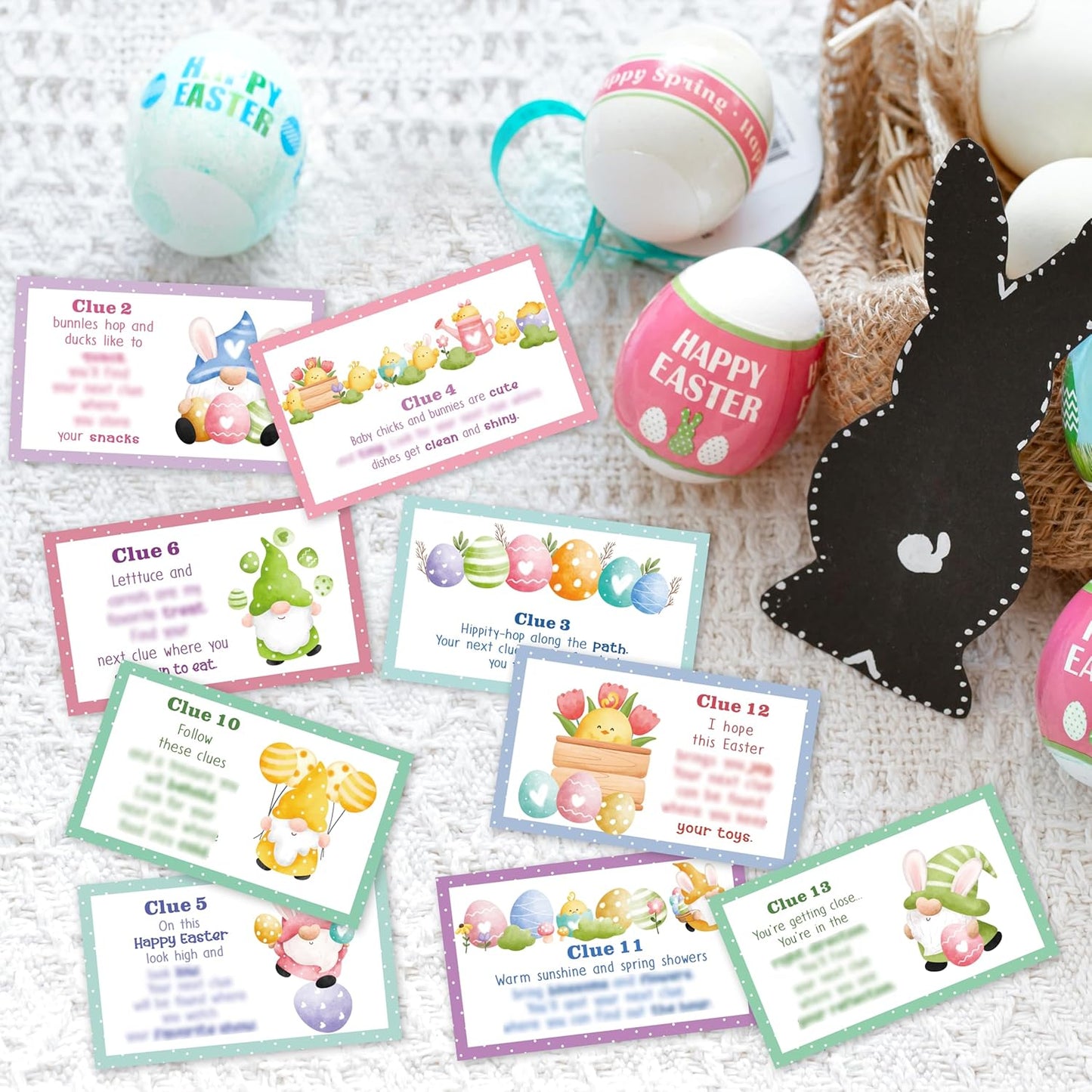 Easter Scavenger Hunt, Easter Gnomes Treasure Hunt Clues Cards with Envelopes, Easter Games for Adults, Easter Egg Hunt Supplies, Easter Party Decorations Spring Activities -01