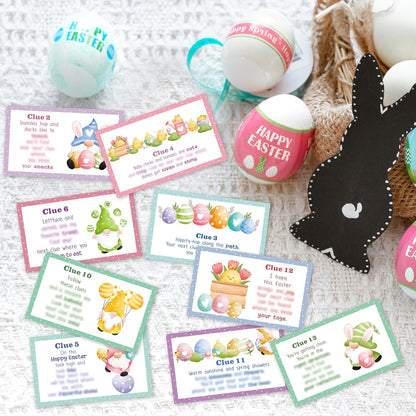 Easter Scavenger Hunt, Easter Gnomes Treasure Hunt Clues Cards with Envelopes, Easter Games for Adults, Easter Egg Hunt Supplies, Easter Party Decorations Spring Activities -01