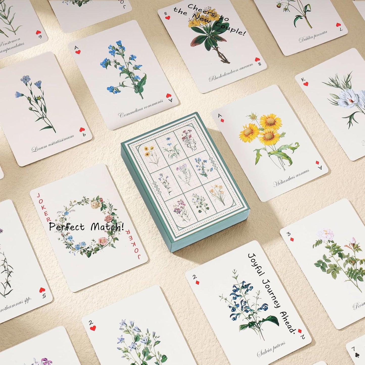 54 PCS Personalized Wedding Guest Book Alternative, Floral Wedding Guest Playing Cards Set with Wooden Openwork Storage Box, Wildflower Wedding Book Ideas, Guest Card Deck for Wedding Bridal Shower