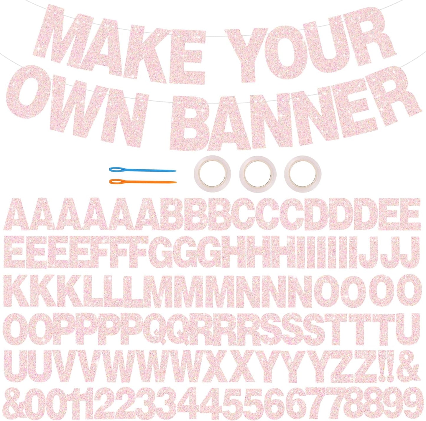 BEISHIDA 116 PCS A-Z DIY Letter Banner Kit Make Your Own Banner Including 111 Letters and Numbers 3 Rope and 2 Threading Device,Customized for Birthday Graduation Wedding Decor Black