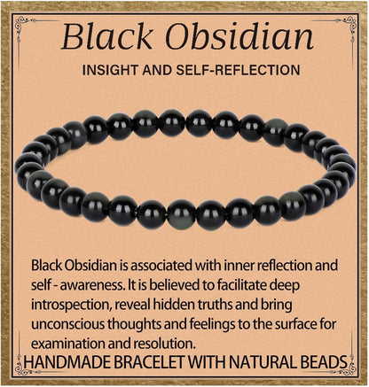 LPBeads Handmade Natural Gemstone Stretch Elastic Bracelet Healing Crystal Round Stone Beads Jewelry Gifts for Women Men