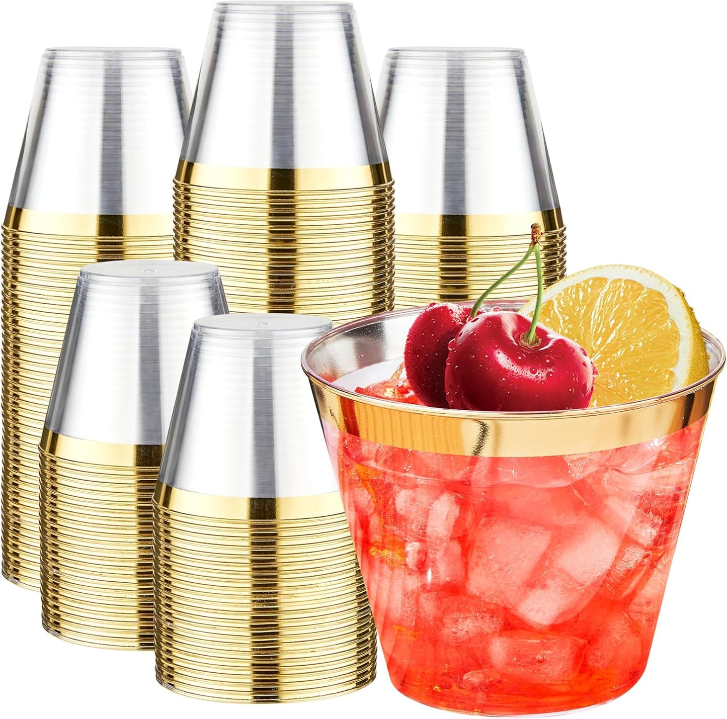 RACETOP 200 Pack 9 oz Clear Plastic Cups for Party, Disposable Clear Cup, Disposable Cups, Wine Glasses Cups, Plastic Cocktail Glasses
