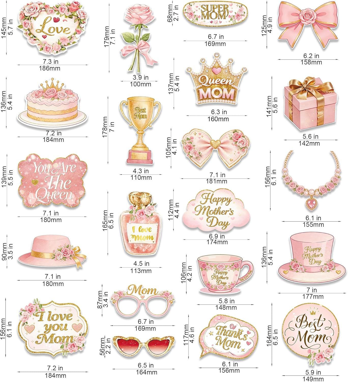 Mother's Day Decorations Photo Booth Props with Large Frame, 23 PCS Pink Floral Mother's Day Party Supplies, Best Mom Ever Celebration Backdrop, Selfie Props for Mother's Day Party & Brunch