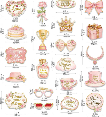 Mother's Day Decorations Photo Booth Props with Large Frame, 23 PCS Pink Floral Mother's Day Party Supplies, Best Mom Ever Celebration Backdrop, Selfie Props for Mother's Day Party & Brunch