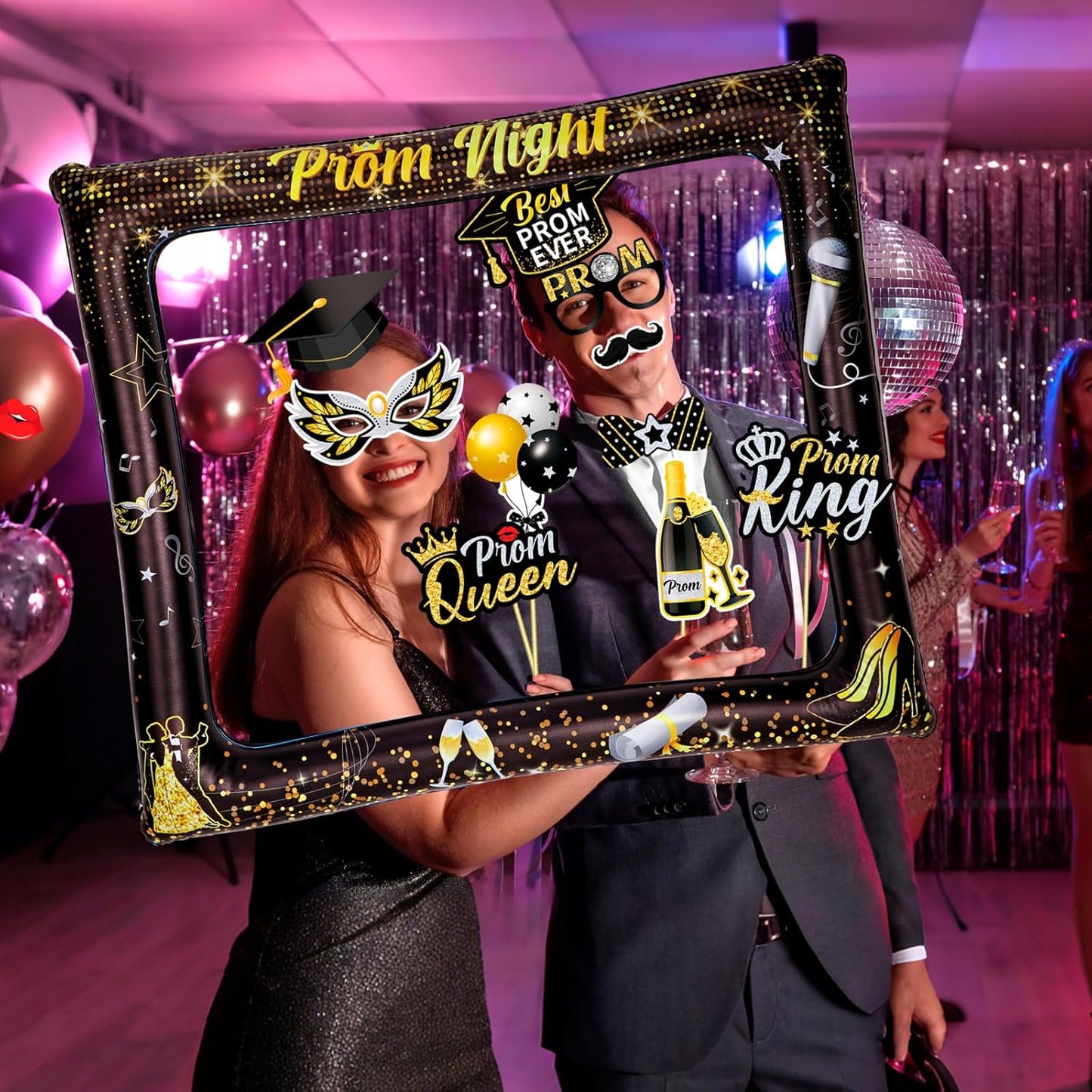 HOWAF Prom Photo Booth Props Kit- 1pcs Prom 2026 Giant Inflatable Photo Frame Selfie Frame with 29pcs Prom Night Party Props Graduation Photo Booth Props Prom Decorations 2026 Graduation Decorations