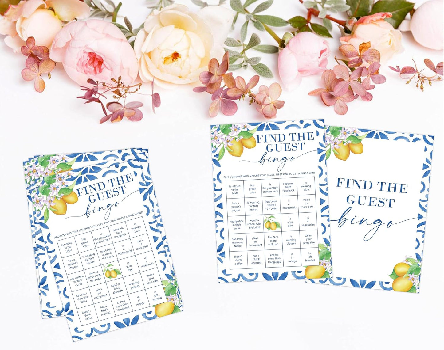 Mediterranean Lemon Bridal Shower Bingo Game with Blank Squares, Pack of 30 Game Cards, Bridal Shower Decorations, Wedding Engagement Decor, Bachelorette Party Supplies - KR30