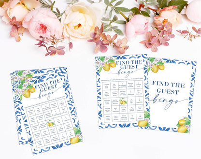 Mediterranean Lemon Bridal Shower Bingo Game with Blank Squares, Pack of 30 Game Cards, Bridal Shower Decorations, Wedding Engagement Decor, Bachelorette Party Supplies - KR30