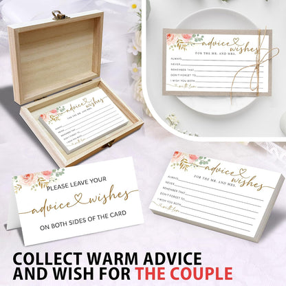Boho Advice and Wishes for the Mr and Mrs - 50 Packs Wedding Advice Cards Bridal Shower Game Cards with Box Reception Guest Book for Bride Groom Newlywed Engagement Party Decoration -A08