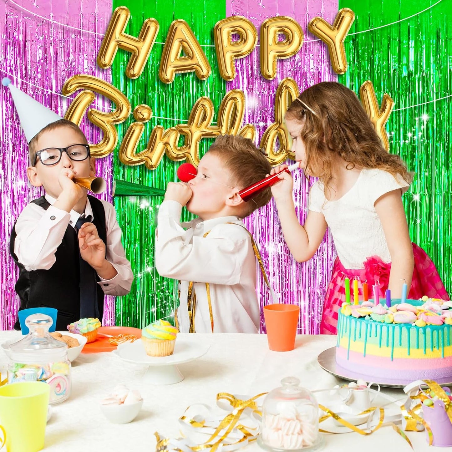 2 Pack Shiny Silver Tinsel Foil Fringe Curtains, 3.3ft x 6.6ft Iridescent Streamers Party Photo Backdrop for Birthday, Wedding, Engagement, Bachelorette Party Decoration