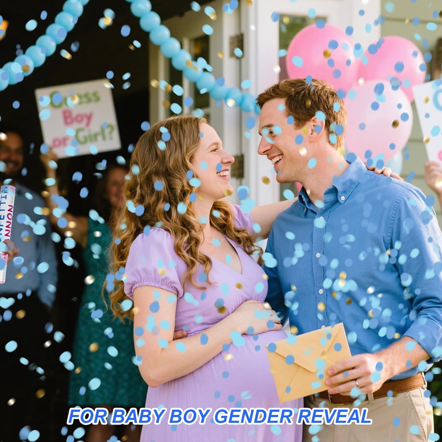 4 Pack Gender Reveal Confetti Cannon, 12 in Blue Rectangle Shaped Paper Party Poppers Cannons, Confetti Poppers For Baby Boy Gender Reveal Baby Showers (Rectangle, Blue)