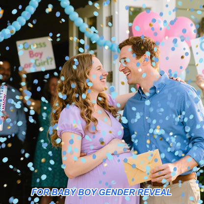 4 Pack Gender Reveal Confetti Cannon, 12 in Blue Rectangle Shaped Paper Party Poppers Cannons, Confetti Poppers For Baby Boy Gender Reveal Baby Showers (Rectangle, Blue)