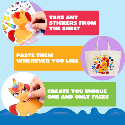 JOYIN 24 Sheets 9"x6" Make a face Stickers for Kids, Make Your Own Stickers with Unicorn, Dinosaur, Sea and Safari Animals, Party Favors Kids Crafts, Goodie Bags Stuffers Classroom Activities