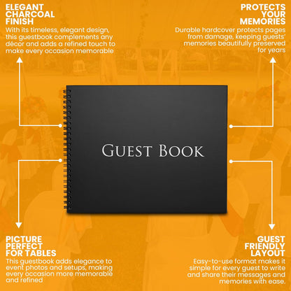 Iconikal Hardcover Guestbook 1,260 Entries Charcoal 10x8-Inch Spiral Bound Sign-In Wedding Funeral Birthday Shower Vacation Rental Memory Guest Book