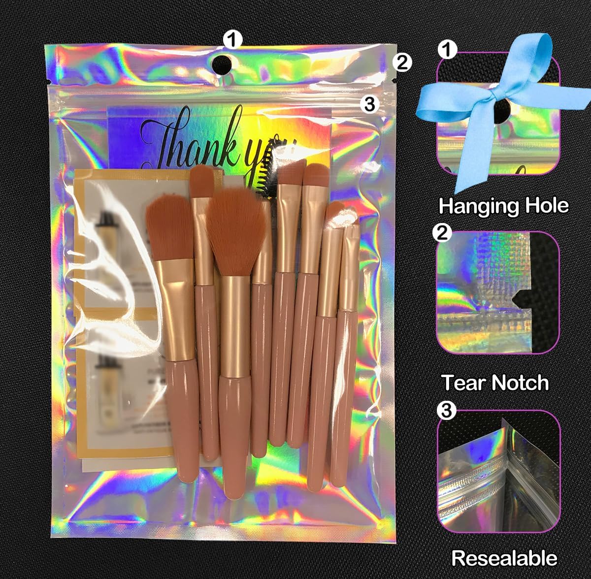 Trunple Smell Proof Bags & Resealable Foil Pouch Mylar Sample Bag Great for Party Favor Food Storage (Holographic Color) (50pcs-6x9 inch)