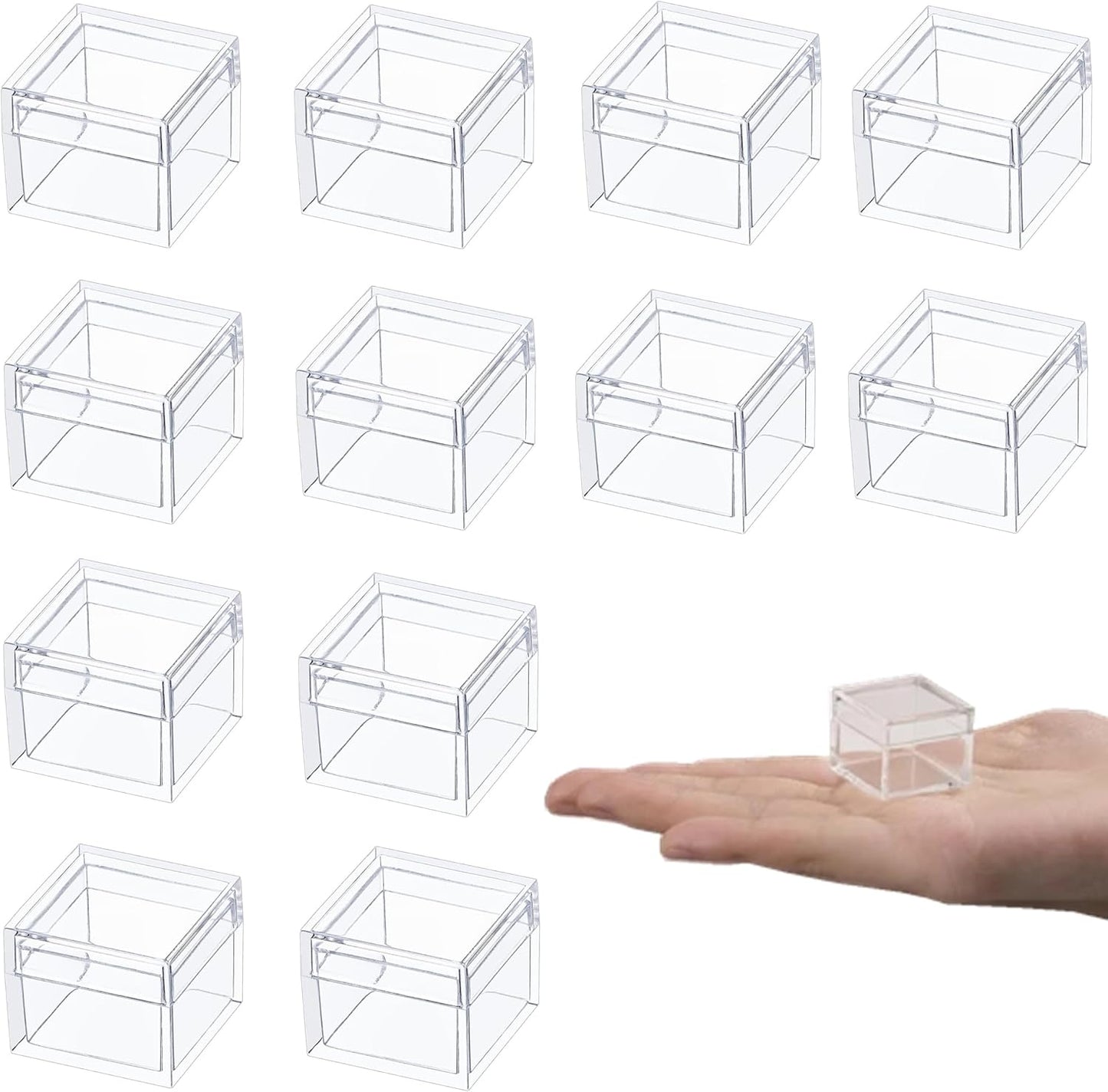 KissYou Acrylic Box Clear Boxes with Lid 12 Packs Small Candy Box Display Square Cube Wedding Graduation Party Decorations Jewlry Gift Box
