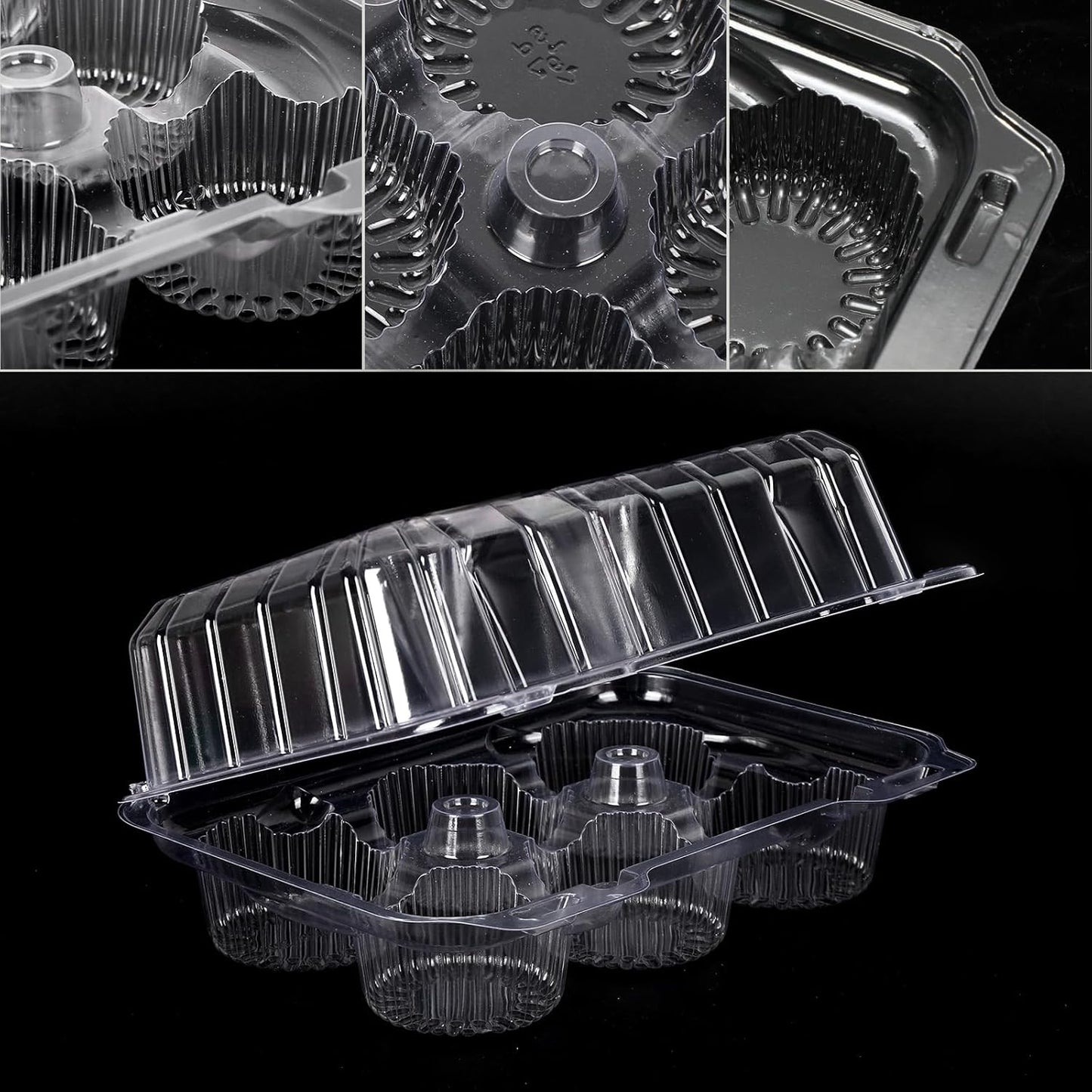 JarThenaAMCS 80 Pack Plastic Cupcake Containers 4-Compartment Clear Boxes Disposable Cupcake Tray Holders 4 Cavity Cupcakes Carriers with Deep Dome for Muffin Packaging