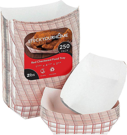 Stock Your Home Medium Paper Food Boats (100 Pack) – 2 lb Disposable Red & White Checkered Trays, Eco-Friendly Serving Boats for Concessions, Nachos & Condiments (4.5" x 2.75")