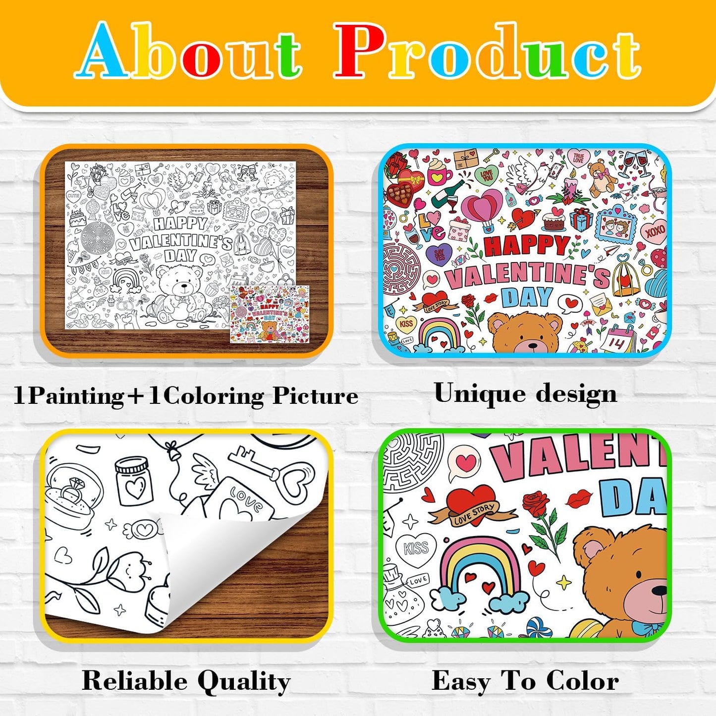 43.3x31.5 Summer Coloring Poster with Picture, Giant Cute Painting Poster, Large Coloring Tablecloth for Classroom Home Birthday Party Supplies Favor