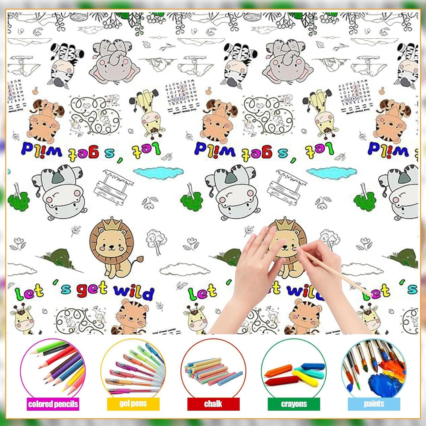 CCINEE 1 Pcs Jungle Animal Coloring Tablecloth for Kids,Disposable Cute Coloring Table Cover Poster for Party Supplies Children Safari(70x47 inch)