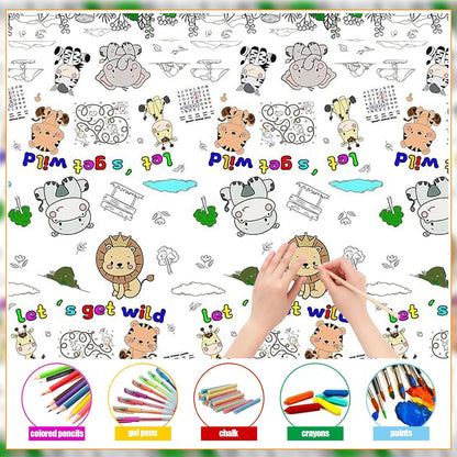 CCINEE 1 Pcs Jungle Animal Coloring Tablecloth for Kids,Disposable Cute Coloring Table Cover Poster for Party Supplies Children Safari(70x47 inch)