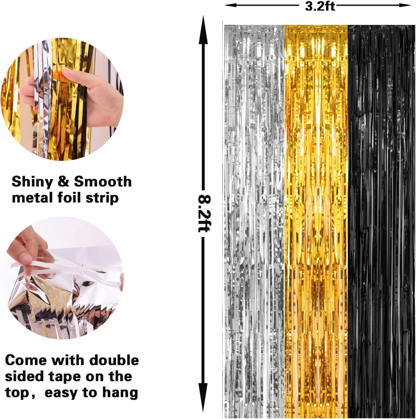 2 Pack 3.2ft x 8.2ft Silver Metallic Tinsel Foil Fringe Curtains, Door Streamer Photo Booth Backdrop for Birthday Graduation Engagement Bridal Shower Bachelorette Baby Shower Party Decorations