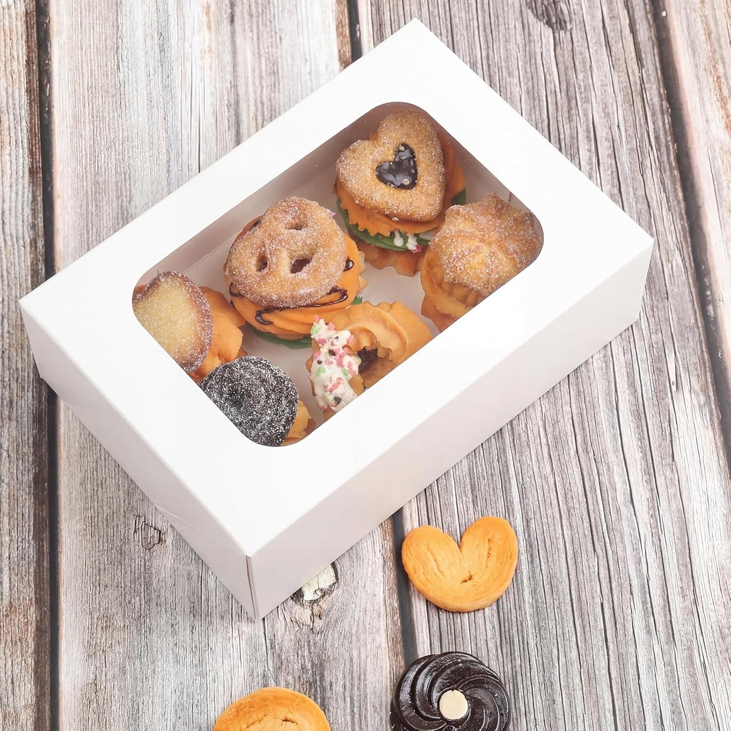 YEKTFS 24 Pcs Cookie Boxes with Window for Paper Gift Giving Brown Bakery Gift Boxes 9 x 6.3 x 3 Inch, Easy Estate Holiday Packaging for Cookie, Cupcaked, Donuts & Pastries