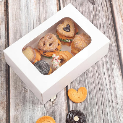 YEKTFS 24 Pcs Cookie Boxes with Window for Paper Gift Giving Brown Bakery Gift Boxes 9 x 6.3 x 3 Inch, Easy Estate Holiday Packaging for Cookie, Cupcaked, Donuts & Pastries