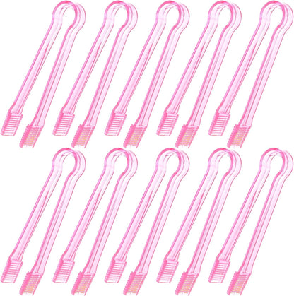 10 Pcs Plastic Buffet Serving Tongs, Clear Kitchen Tongs Mini Serving Utensil Tongs for Food Ice Salad Buffet Barbecue Cookies, 6.3 Inches