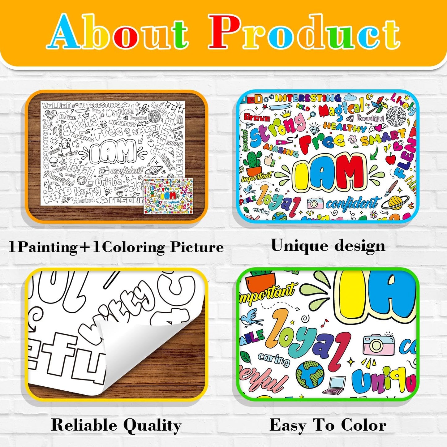 43.3x31.5 Summer Coloring Poster with Picture, Giant Cute Painting Poster, Large Coloring Tablecloth for Classroom Home Birthday Party Supplies Favor