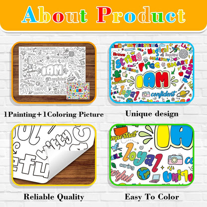 43.3x31.5 Summer Coloring Poster with Picture, Giant Cute Painting Poster, Large Coloring Tablecloth for Classroom Home Birthday Party Supplies Favor