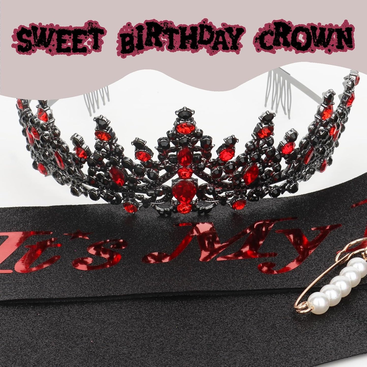 CURASA Birthday Tiara and Sash - Silver Birthday Crown for Women, Perfect for Parties and Celebrations