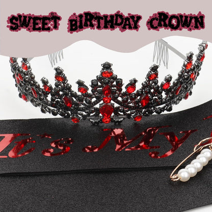 CURASA Birthday Tiara and Sash - Silver Birthday Crown for Women, Perfect for Parties and Celebrations