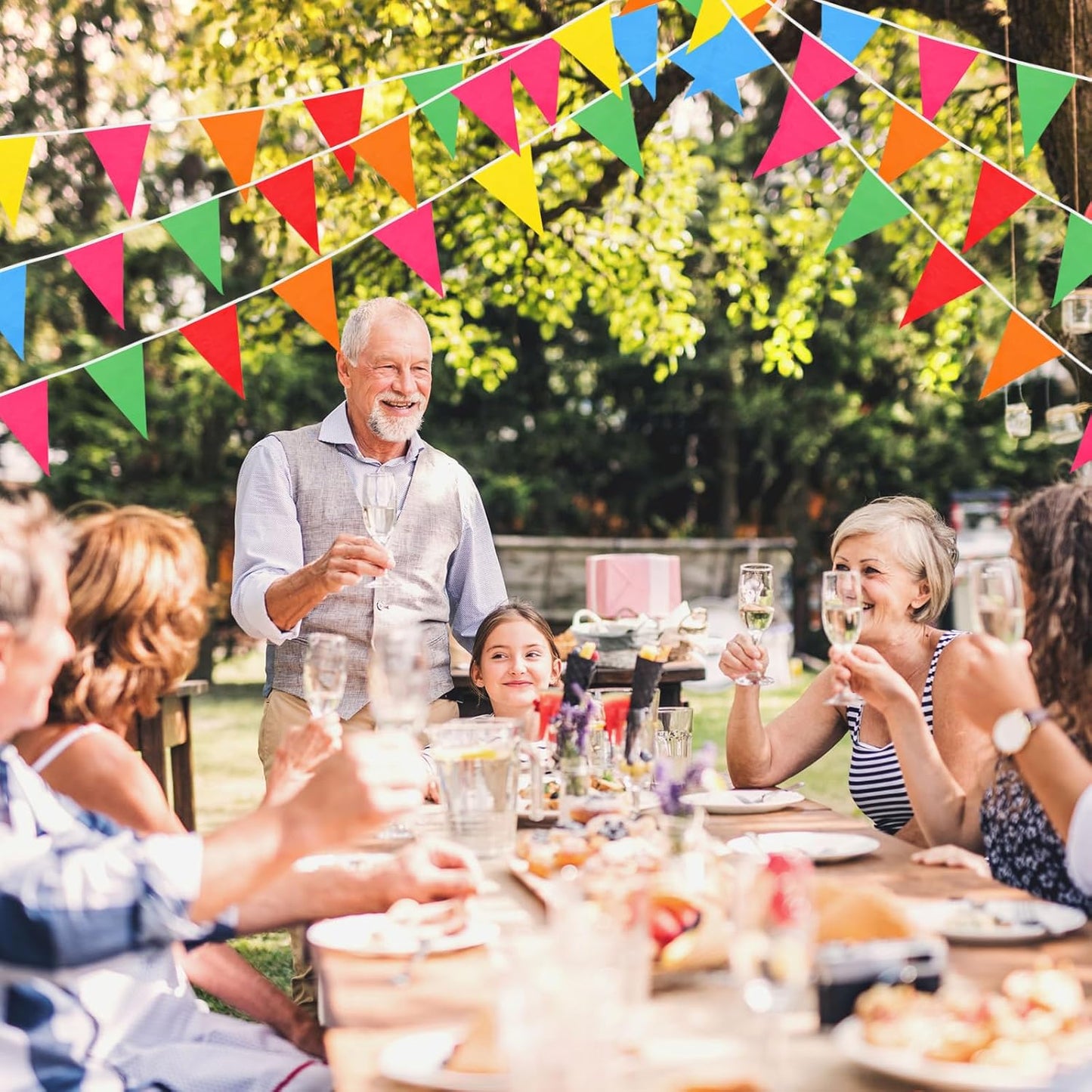 Tatuo 200 Feet Solid Pennant Banners Flags String Triangle Hanging DIY Bunting Flags Party Decorations for Grand Opening Party Banners for Kids Birthday, Shops (White)