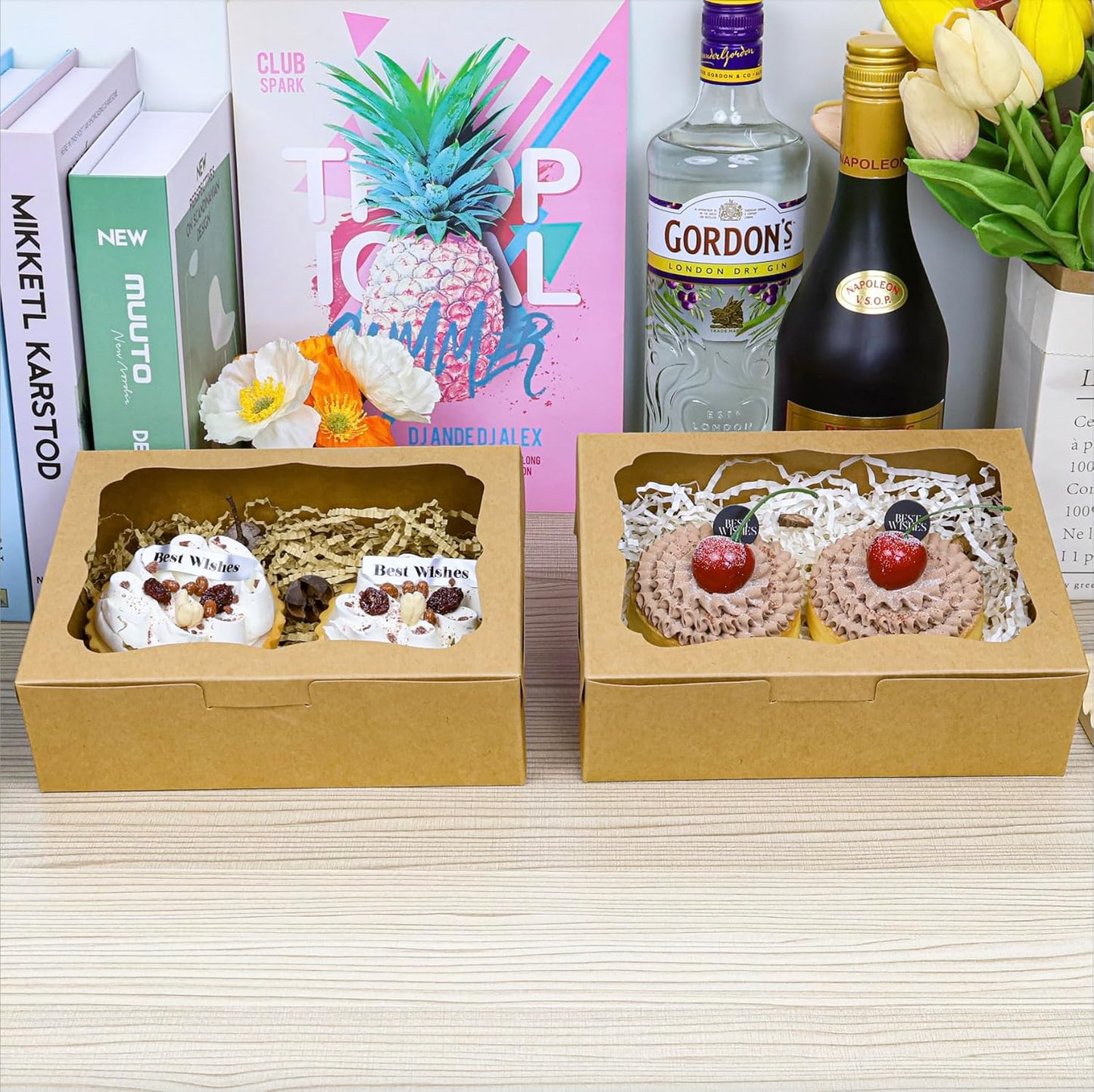 50pcs 8x5x2 Inch White Bakery Boxes Cookie Boxes with Window Treat Boxes Dessert Boxes for Cookie,Pastry,Macaron,Donut,Muffins,Chocolate,Cupcake and Candy Gift Giving