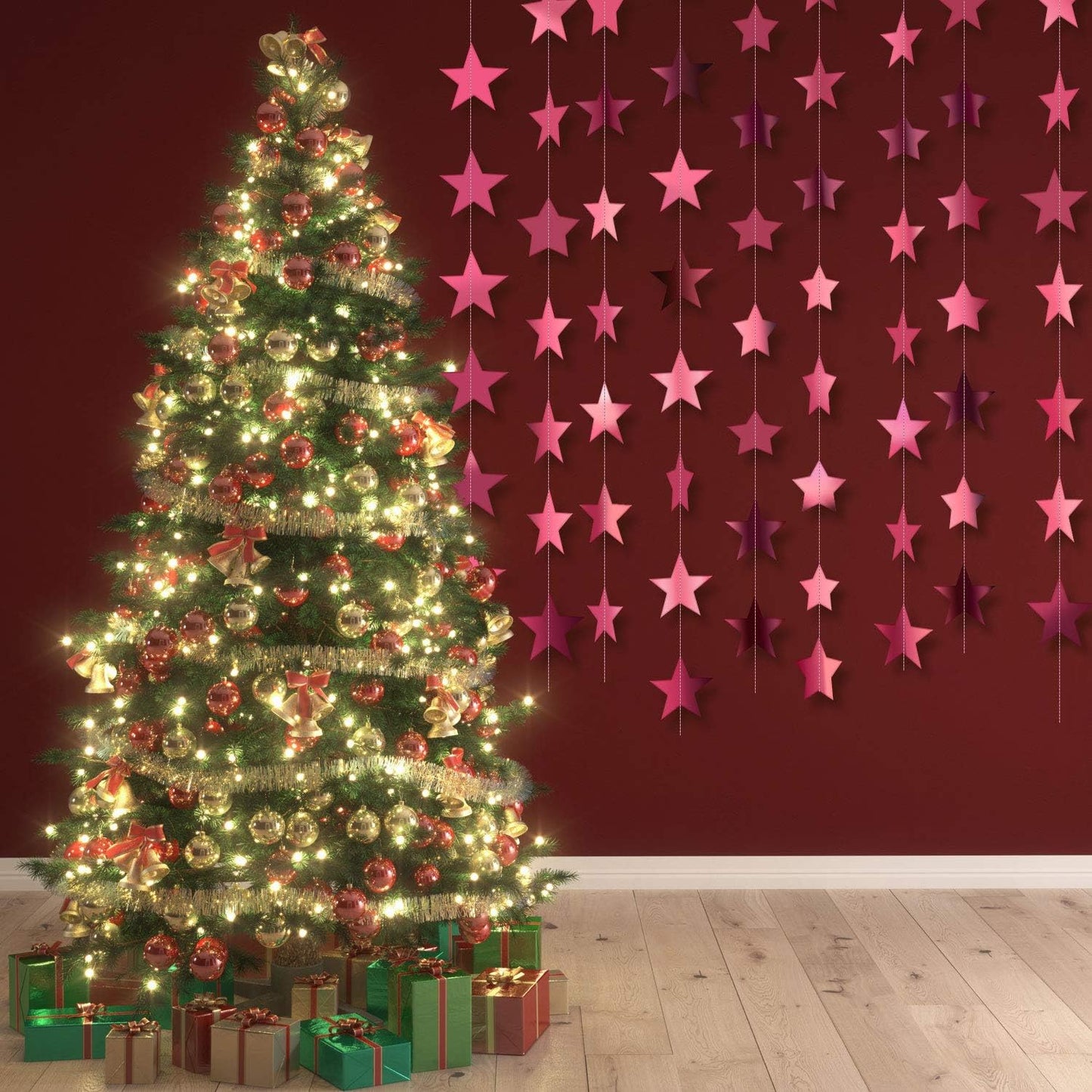 Patelai Glitter Star Garland Banner 2026 Graduation Decor 130 Feet Star Hanging Banner Twinkle Backdrop for Party Birthday Classroom Wedding Supplies(Gold)