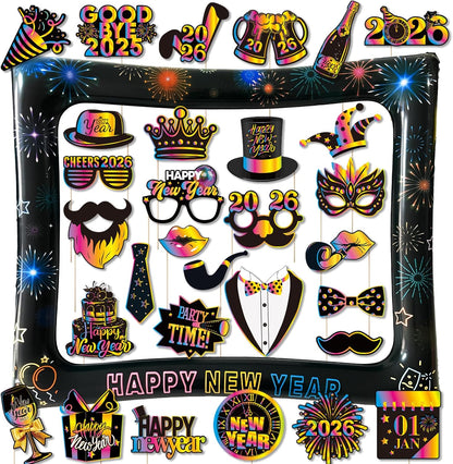 Hawaiian Photo Booth Props & Inflatable Frame, 30Pcs Luau Photobooth Props with Large Inflatable Inflatable Selfie Picture Frame for Summer Tropical Aloha Luau Party Selfie Supplies