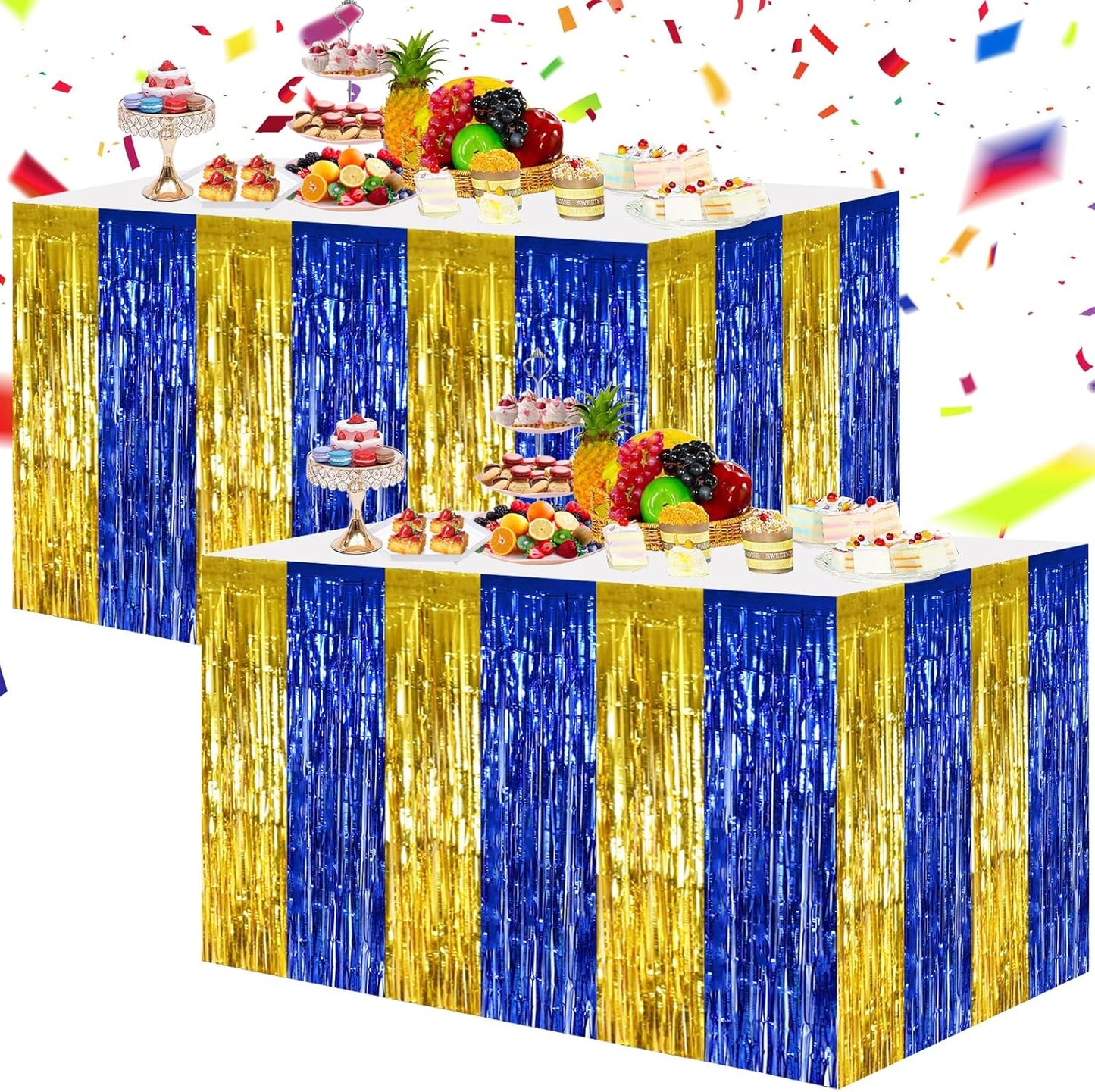 BEISHIDA 2 Pack Metallic Tinsel Foil Fringe Table Skirts for Rectangle & Round Tables Hot Pink Kids' Birthday, Holiday Cartoon Party Decorations for Birthday Valentines Baby Shower Festive Events