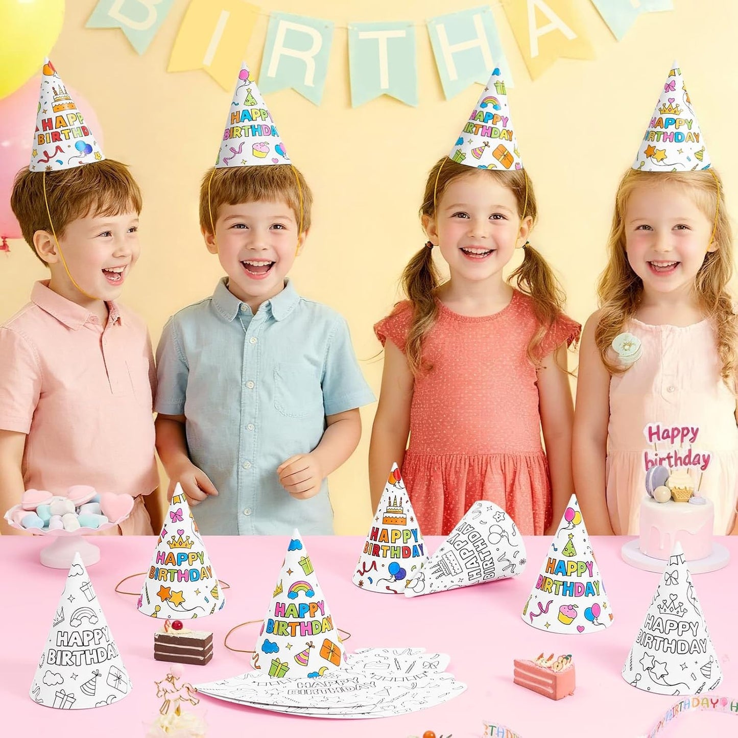 WERNNSAI Birthday Party Hats - 12 Pcs Birthday Party Supplies Cone Hat Headbands Colorful Paper Party Hats for Kids