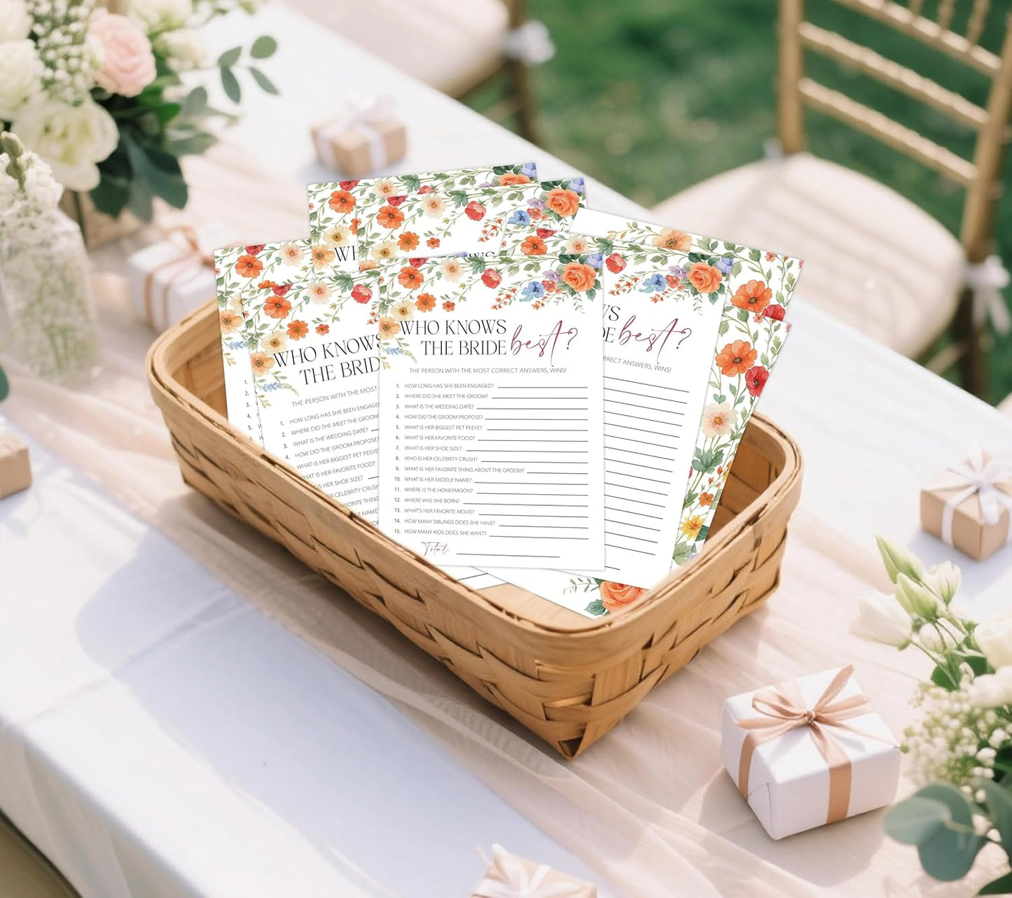 Wildflower Bridal Shower Games, Boho Flowers Bridal Shower Bingo Game with Blank Squares for 30 Guests with Game Cards, Bridal Shower Decor, Wedding Decorations Supplies (15)