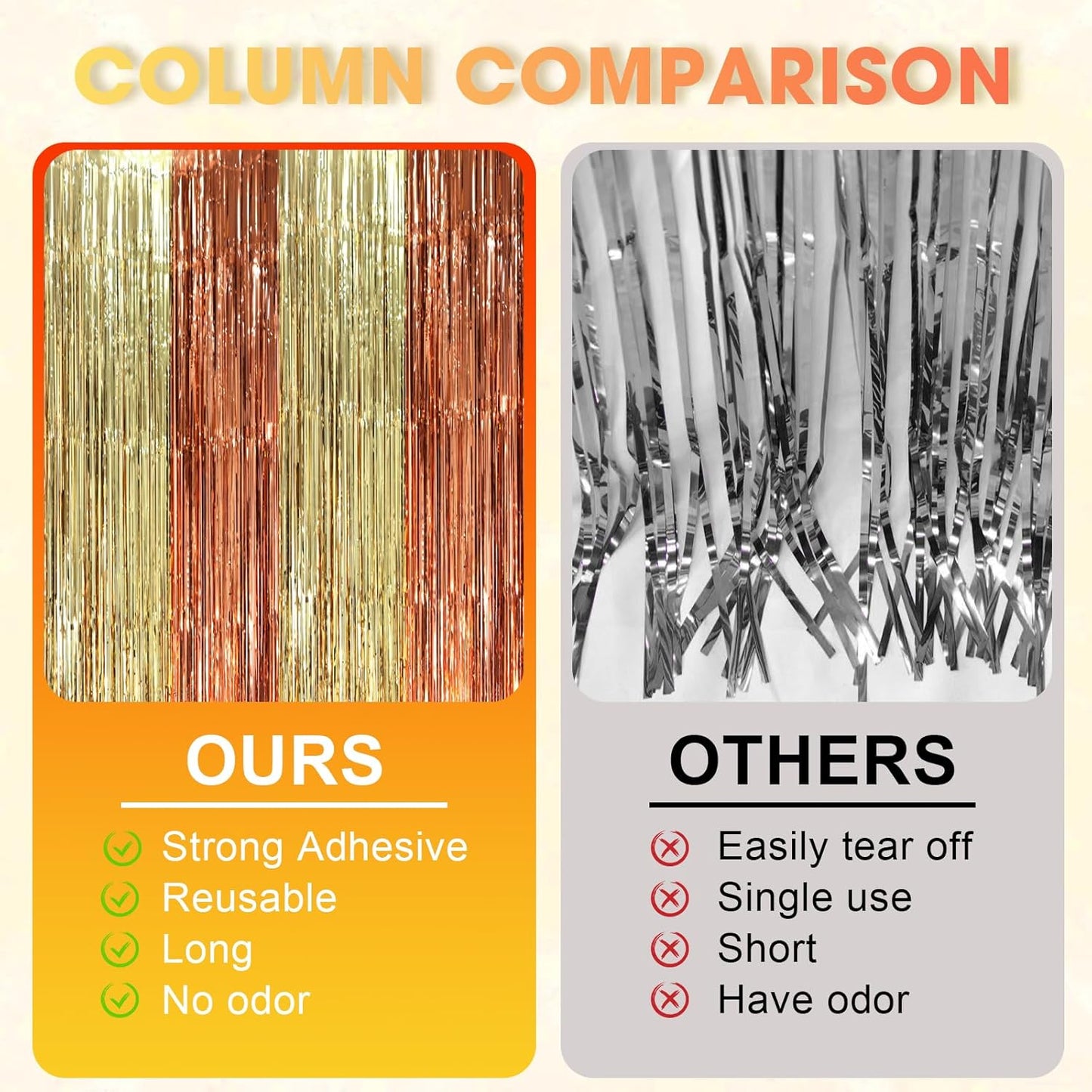 Voircoloria 3 Pack 3.3x8.2 Feet Gold Foil Fringe Backdrop Curtains, Tinsel Streamers, Fringe Backdrop for 2025 New Years Eve, Graduation, Birthday, Baby Shower, Gender Reveal, Disco Party - Colors A
