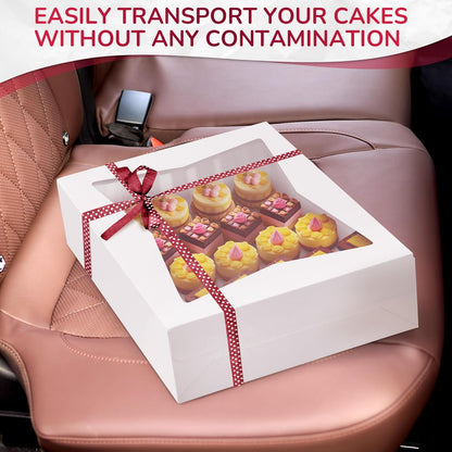10Pcs Half-Sheet Cake Boxes 19x14x4" - White Bakery Boxes with Window, Pastry and Dessert Box Set for Mothers Day Gifts & Cake Presentation, Glossy Flip Top Boxes for Cakes, Cupcakes, Cookies & Donuts