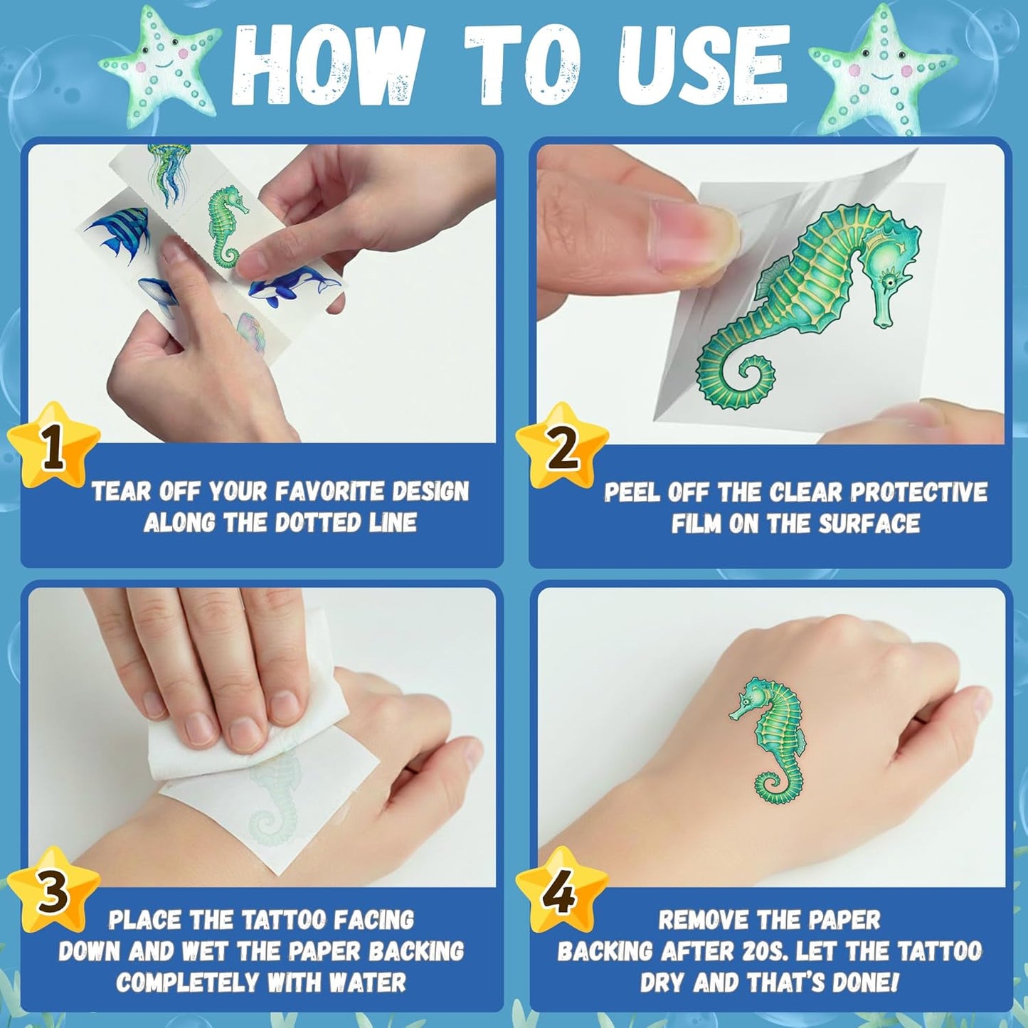 96PCS Ocean Temporary Tattoos Stickers - Under The Sea Themed Birthday Party Favors Adventure Ocean Birthday Party Decorations Accessories Supplies Gift For Kids Teens Adult Classroom Prizes Rewards